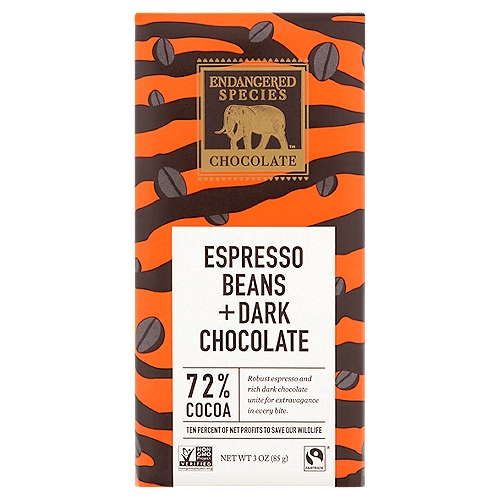 Endangered Species Chocolate Espresso Beans + Dark Chocolate, 3 oz