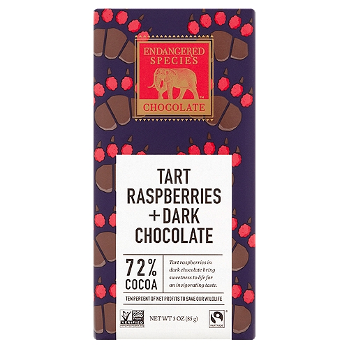 Endangered Species Chocolate Tart Raspberries + Dark Chocolate, 3 oz