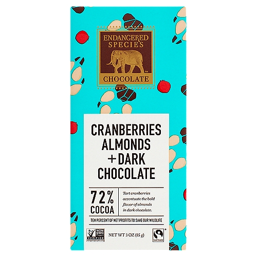 Endangered Species Chocolate Cranberries Almonds + Dark Chocolate, 3 oz