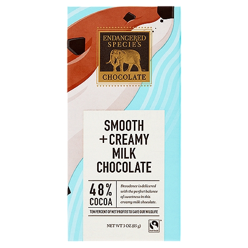 Endangered Species Chocolate Smooth + Creamy Milk Chocolate, 3 oz
Decadence is delivered with the perfect balance of sweetness in this creamy milk chocolate.