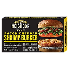 Good Neighbor Seafood Co. Bacon Cheddar Shrimp Burger, 2 count, 8 oz, 8 Ounce