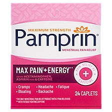 Pamprin Maximum Strength Max Pain + Energy Menstrual Pain Relief Caplets, 24 count