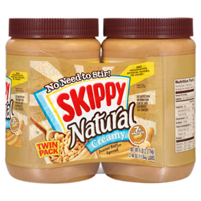 Skippy Natural Creamy Peanut Butter Spread Twin Pack, 40 oz, 2 count