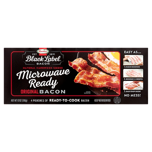 Hormel Black Label Natural Hardwood Smoke Microwave Ready Original Bacon, 4 count, 12 oz