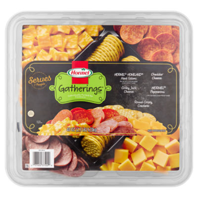Hormel Gatherings Hard Salami, Colby Jack & Cheddar Cheese, Pepperoni, Crispy Crackers Tray, 40 oz