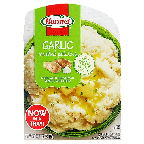 Hormel Garlic Mashed Potatoes, 20 oz
Bring home the taste of the ultimate comfort food without any of the preparation, now flavored with real sautéed garlic! HORMEL® Garlic Mashed Potatoes are crafted with real butter, milk, and sour cream for an authentic taste that's sure to please. It comes in an easy-to-heat container that warms in less than five minutes. Whether you're bringing it to the cookout or just as a simple side for dinner, you can count on HORMEL® Garlic Mashed Potatoes to bring the flavor!