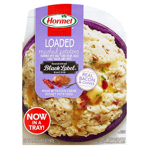 Hormel Loaded Mashed Potatoes, 20 oz
Flavored with Real Sour Cream, Black Label® Bacon, and Chives
