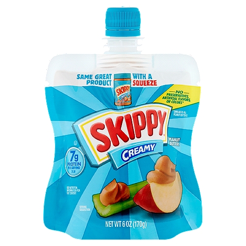 Skippy Creamy Peanut Butter, 6 oz
No Preservatives, Artificial Flavors, or Colors*
*Similar to All Peanut Butters