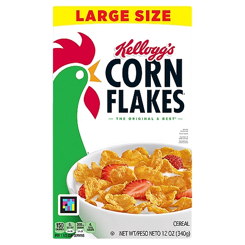 Kellogg's Corn Flakes Breakfast Cereal, Healthy Snacks, Original, 12oz, 1 Box
Greet your morning with Kellogg's Corn Flakes cereal, a healthy, delicious breakfast cereal that helps you start the day right. Kellogg's Corn Flakes is a classic family-favorite cereal, perfect for kids and adults. Made to enjoy by the bowlful, each serving contains a good source of 8 vitamins and minerals, is fat free, and contains no artificial colors or flavors; you can also use these flakes to prepare numerous sweet and savory dishes. Kellogg's Corn Flakes can be used whole and incorporated into casseroles, crushed for your favorite Corn Flakes Crusted Chicken recipe, or added to a yogurt parfait for some extra crunch. Enjoy an irresistible bowl of Kellogg's Corn Flakes for an after-school snack or busy, on-the-go moments. Just add your favorite dairy or nut-milk to Kellogg's Corn Flakes, the Original and Best.