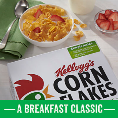  Kellogg's Corn Flakes Cold Breakfast Cereal, 8 Vitamins and  Minerals, Healthy Snacks, Family Size, Original (6 Boxes)