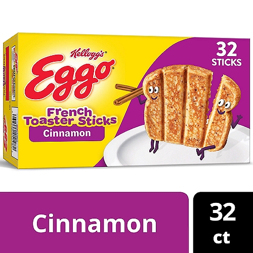 • The delicious cinnamon taste of your favorite French Toast breakfast in a fun, easy-to-eat shape
• Golden, fluffy, and ready to toast, our French Toaster Sticks are made with delicious ingredients for a comforting, homemade taste
• Good source of 9 vitamins and minerals (see nutrition information for sodium content); Contains wheat, egg, milk, and soy ingredients

Wake up and greet the day with the feel-good taste of Eggo Cinnamon French Toaster Sticks. Includes one, 12.7-ounce box containing 32 French Toast Sticks. Crafted with delicious ingredients, our Toaster Sticks help bring energy to busy mornings. Convenient and easy to prepare, Eggo French Toaster Sticks bring warmth to your day. Great for families and individuals, these Toaster Sticks are delicious on their own; or try them with your favorite morning toppings like butter, syrup, fruit, and whipped cream. Made with no artificial colors or flavors, our Toaster Sticks also provide a good source of 9 vitamins and minerals (see nutrition information for sodium content), and are Kosher Dairy. Eggo Cinnamon French Toaster Sticks are great to bring along on the bus, in the car on the way to school, or even packed in a lunchbox, for a tasty snack on-the-go. Not just for breakfast you can enjoy these French toast sticks during snack time at home or as a late-night treat. So delicious, would you L'Eggo your Eggo?