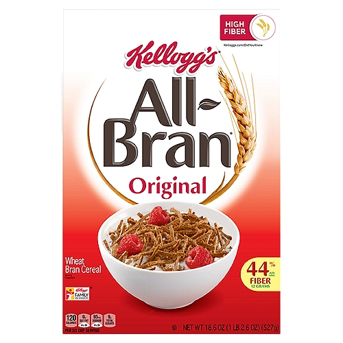 Kellogg's All-Bran Original Wheat Bran Cereal, 18.6 oz
Greet your morning with Kellogg’s All-Bran, a delicious, low-fat breakfast cereal made with simple, wholesome ingredients. A healthy, family-favorite cereal, Kellogg’s All-Bran Original is made to enjoy by the bowlful. Each serving provides a good source of 8 vitamins and minerals, is an excellent source of fiber and contains no artificial colors or flavors. A travel-ready food, Kellogg’s All-Bran is an ideal companion for lunchboxes, after-school snacks, and busy, on-the-go moments. Just add your favorite dairy or nut-milk or enjoy as a crispy treat straight from the box. Kellogg’s All-Bran, the goodness of a simple grain.