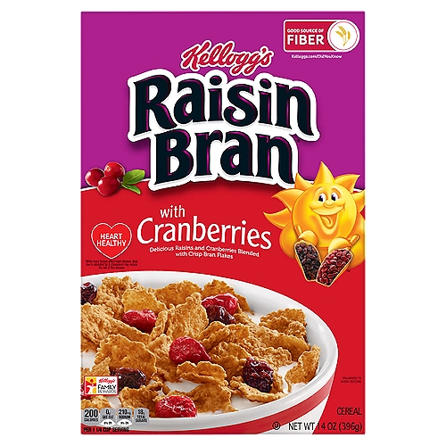 Kellogg's Raisin Bran Original with Cranberries Cold Breakfast Cereal, 14 oz