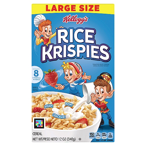 Kellogg's Rice Krispies Breakfast Cereal, Baking Marshmallow Treats, Original, 12oz, 1 Box
Whether you're enjoying it by the bowlful or through the tempting taste of The Original Treats recipe, Kellogg's Rice Krispies cereal makes it easy to bring a little magic to your day. Made with crispy oven-toasted puffed rice cereal, Rice Krispies are a satisfying and healthy way to start your morning. Our cereal is a good source of 8 vitamins and minerals and fat-free. Decorate your bowl with fresh strawberries, blueberries or bananas; whip up a tasty batch of memories with your family by making The Original Treats recipe together. All you need are three simple ingredients: butter, marshmallows and Rice Krispies cereal. The delicious possibilities are endless with Kellogg's Rice Krispies cereal.