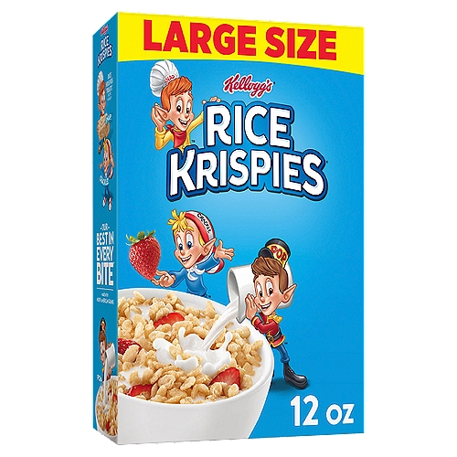 • A classic, family-favorite cereal, perfect for breakfast and treat-making; Enjoy with your favorite milk or as part of The Original Treats recipe
• A crisp way to start your day, Rice Krispies brings the classic crunch of puffed, oven-toasted rice cereal in every bite
• A healthy, fat-free cereal; Good source of 8 vitamins and minerals in every serving; Kosher Pareve

Whether you're enjoying it by the bowlful or through the tempting taste of The Original Treats recipe, Kellogg's Rice Krispies cereal makes it easy to bring a little magic to your day. Made with crispy oven-toasted puffed rice cereal, Rice Krispies are a satisfying and healthy way to start your morning. Our cereal is a good source of 8 vitamins and minerals and fat-free. Decorate your bowl with fresh strawberries, blueberries or bananas; whip up a tasty batch of memories with your family by making The Original Treats recipe together. All you need are three simple ingredients: butter, marshmallows and Rice Krispies cereal. The delicious possibilities are endless with Kellogg's Rice Krispies cereal.