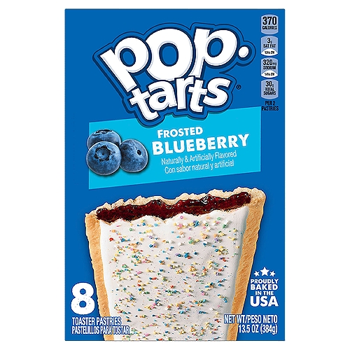 Pop-Tarts Frosted Blueberry toaster pastries are a delicious treat to look forward to. Jump-start your day with a sweet and decadent blast of gooey, blueberry-flavored filling encased in a crumbly pastry crust, topped with yummy frosting and crunchy sprinkles. A quick and tasty anytime snack for the whole family, Pop-Tarts toaster pastries are an ideal companion for lunchboxes, after-school snacks, and busy, on-the-go moments. Not just for mornings, the versatile deliciousness of Pop-Tarts fits into your lifestyle just about anywhere there’s time for a snack. Store them in your desk drawer for a pick-me-up at the office, keep them on hand in your pantry for a sweet after-dinner treat, or even bring some in the car for a satisfying snack on the road. These toaster pastries also make welcome additions to care packages, goodie bags, and gift baskets - a pleasant surprise friends and family will be delighted to unwrap. 
