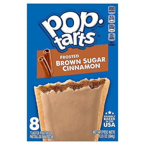 Pop-Tarts Frosted Brown Sugar Cinnamon Toaster Pastries, 8 count, 13.5 oz
Pop-Tarts Frosted Brown Sugar Cinnamon toaster pastries are a delicious treat to look forward to. Jump-start your day with a sweet and decadent blast of gooey, brown sugar cinnamon-flavored filling encased in a crumbly pastry crust, topped with yummy frosting. A quick and tasty anytime snack for the whole family, Pop-Tarts toaster pastries are an ideal companion for lunchboxes, after-school snacks, and busy, on-the-go moments. Not just for mornings, the versatile deliciousness of Pop-Tarts fits into your lifestyle just about anywhere there's time for a snack. Store them in your desk drawer for a pick-me-up at the office, keep them on hand in your pantry for a sweet after-dinner treat, or even bring some in the car for a satisfying snack on the road. These toaster pastries also make welcome additions to care packages, goodie bags, and gift baskets - a pleasant surprise friends and family will be delighted to unwrap. Just pop them in your toaster for a crisp, warm crust, heat them in the microwave, or enjoy them straight out of the foil with a glass of ice-cold milk.