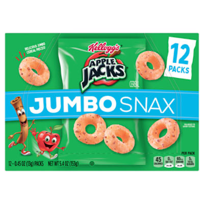 Kellogg's Apple Jacks Jumbo Snax Cereal Jumbo Size, 0.45 oz, 12 count