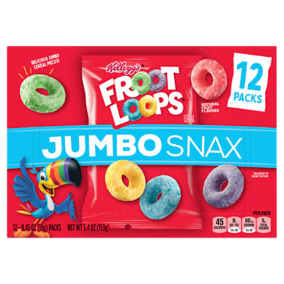 Kellogg's Froot Loops Jumbo Snax Original Cereal Snacks, 5.4 oz, 12 Count