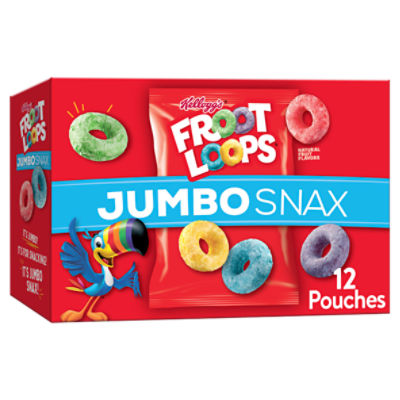 Kellogg's Froot Loops Jumbo Snax Natural Fruit Flavors Cereal Jumbo Size, 0.45 oz, 12 count