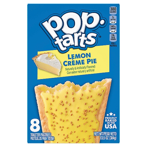 Pop-Tarts Breakfast Toaster Pastries Frosted Lemon Crème Pie Bakery Inspired Snack Food - 13.5 Oz
Treat everyone in your home to delicious Pop-Tarts Frosted Lemon Creme Pie Toaster Pastries. Includes 1, 13.5-ounce box containing 8 toaster pastries. Each pouch delivers the sweet lemon creme pie flavor, delectable pastry crust, irresistible frosting, and gooey filling. You can serve warm toaster pastries to your family by putting them in your toaster or heating them in the microwave. They also make great on-the-go snacks. Stash them in lunchboxes. Try them as after school treats; pack them for sports games, camping, road trips and running errands. Freeze them for a chilled dessert. Dunk them into a glass of cold milk. Or enjoy them right out of the pouch. Pop-Tarts are also a tasty way to top off care packages, goodie bags, and gift baskets. There are so many ways to indulge yourself or others throughout the day. Every time you tear open the iconic foil pouch, you know a crazy good experience awaits.