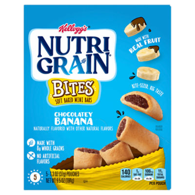 Nutri-Grain Mini Breakfast Bars, Made with Whole Grains, Chocolatey Banana, 6.5oz Box, 5 Pouches