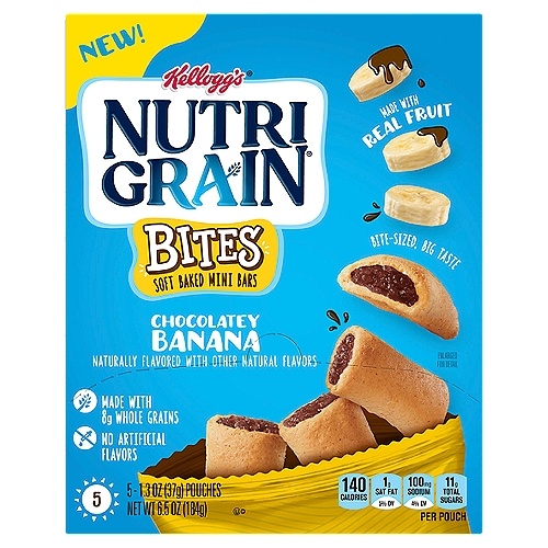 Nutri-Grain Mini Breakfast Bars, Made with Whole Grains, Chocolatey Banana, 6.5oz Box, 5 Pouches