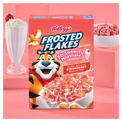 Kellogg's Frosted Flakes Cold Breakfast Cereal, 8 Vitamins and Minerals,  Kids Snacks, Family Size, Strawberry Milkshake, 23oz Box (1 Box) :  : Grocery & Gourmet Food