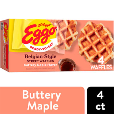 Eggo Buttery Maple Frozen Belgian-Style Street Waffles, Frozen Breakfast, 4Ct Box, 7.76 Ounce