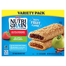 Kellogg's Nutri Grain Strawberry and Apple Cinnamon Breakfast Bars Variety Pack, 1.3 oz, 32 count
