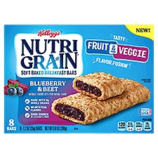 Nutri-Grain Fruit and Veggie Blueberry and Beet Soft Baked Breakfast Bars, 9.8 oz, 8 Count