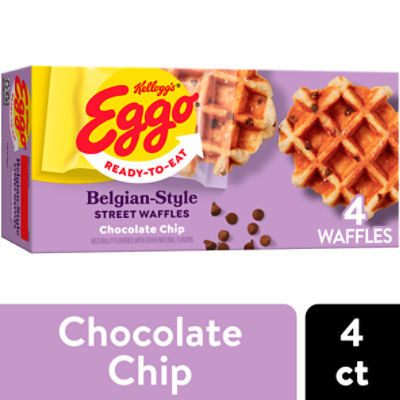 Eggo Chocolate Chip Frozen Belgian-Style Street Waffles, Frozen Breakfast, 4Ct Box, 7.76 Ounce