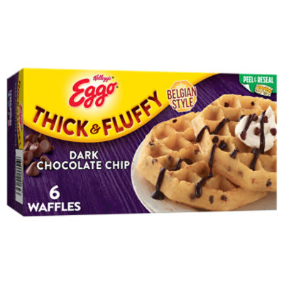 Eggo Thick and Fluffy Dark Chocolate Chip Frozen Waffles, Frozen Breakfast, 6Ct Box