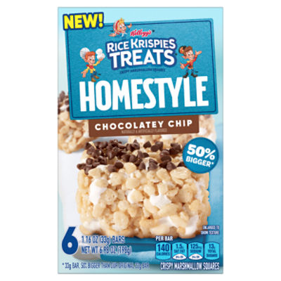 Rice Krispies Treats Homestyle Chocolatey Chip Crispy Marshmallow Squares, Kids Snacks, 6Ct Box