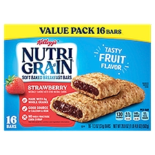 Kellogg's NUTRI GRAIN Strawberry Soft Baked Breakfast Bars Value Pack, 1.3 oz, 16 count