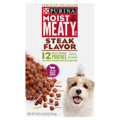 Purina Moist & Meaty Wet Dog Food, Steak Flavor - 12 ct. Pouch