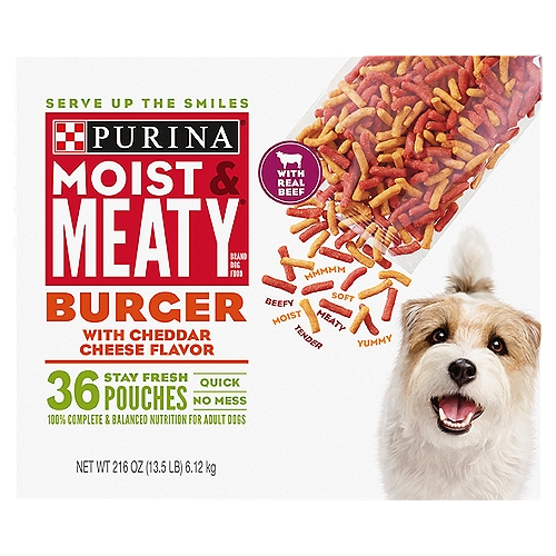Purina Moist & Meaty Dry Dog Food, Burger with Cheddar Cheese Flavor - 36 ct. Pouch