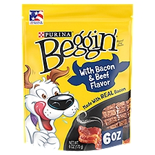 Purina Beggin' Strips Real Meat Dog Treats, Bacon & Beef Flavors - 6 oz. Pouch
