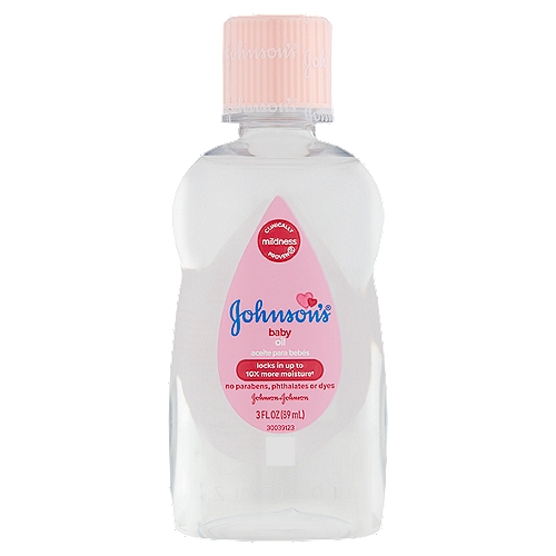 Johnson's Baby Oil, 3 fl oz
Clinically Proven® mildness

Locks in up to 10x more moisture†
†on wet skin compared to an ordinary lotion on dry skin