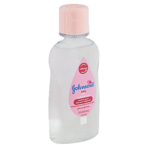Johnson's Baby Oil, 3 fl oz
Clinically Proven® mildness

Locks in up to 10x more moisture†
†on wet skin compared to an ordinary lotion on dry skin