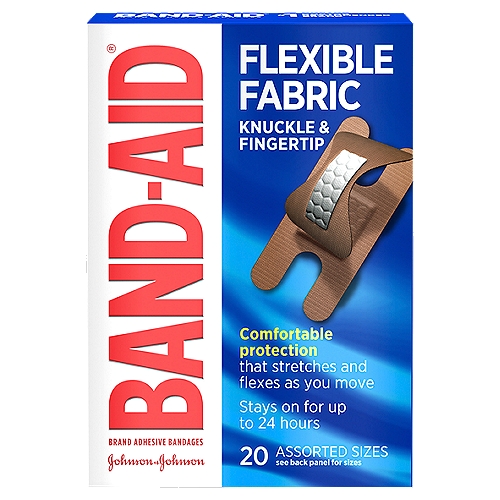 Johnson & Johnson Band-Aid Memory-Weave Flexible Fabric Adhesive Bandages, 20 count
Inside every flexible fabric bandage you'll find these unique technologies:
Superior Breathability
Quiltvent® Pad with air channels

Finger Care
Designed to fully wrap around fingers