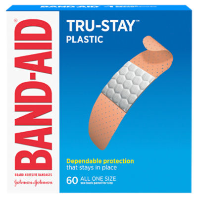 Band-Aid Brand Tru-Stay Plastic Adhesive Bandages, All One Size, 60 ct