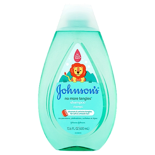 Johnson's No More Tangles Shampoo, 13.6 fl oz
Specially designed to help keep toddlers' and kids' hair manageable. Gentler than adult products.

3 step routine unlocks 75% more knots† & helps keep your child's hair soft, smooth & less tangled.
†vs. shampoo without conditioning agent