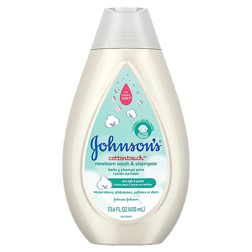 Johnson's Cottontouch Newborn Wash & Shampoo, 13.6 fl oz
Your new baby's skin is 30% thinner & needs extra care. Blended with real cotton, Cottontouch™ is specially designed for newborn's sensitive skin.