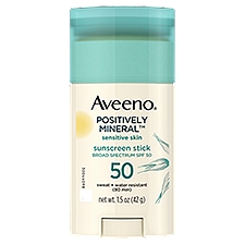 Aveeno Positively Mineral Sensitive Skin SPF 50, Sunscreen Stick, 1.5 Ounce