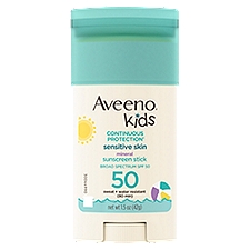 Aveeno Kids Continuous Protection Sensitive Skin Mineral SPF 50, Sunscreen Stick, 1.5 Ounce