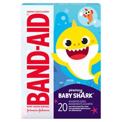 Band-Aid Bandages for Kids, Pinkfong Baby Shark, Assorted, 20 ct