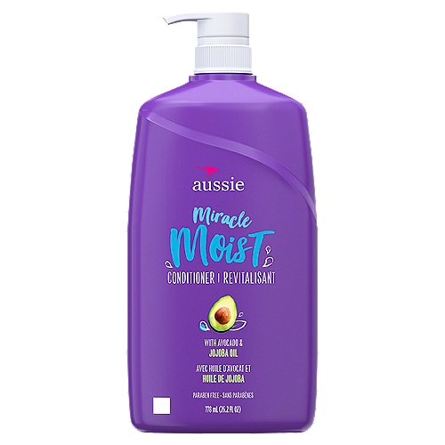 Aussie Miracle Moist with Avocado & Jojoba Oil Conditioner, 26.2 fl oz
MORE MOISTURE. LESS THIRST. It's easy to treat your tresses to a little extra hydration with Aussie Miracle Moist Conditioner. Infused with avocado and jojoba seed oil, this ultra-rich conditioner transforms your hair from dry and thirsty to quenched and carefree. Smooth it on strands after shampooing to unlock slip-through-your-fingers softness and a superb scent.