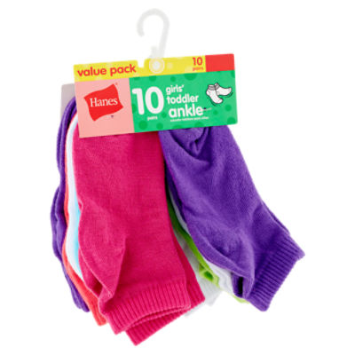 Hanes Girls' Toddler Ankle Socks Value Pack, Size 4-8 1/2, 10