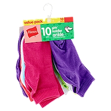Hanes Girls' Toddler Ankle Socks Value Pack, Size 4-8 1/2, 10 count